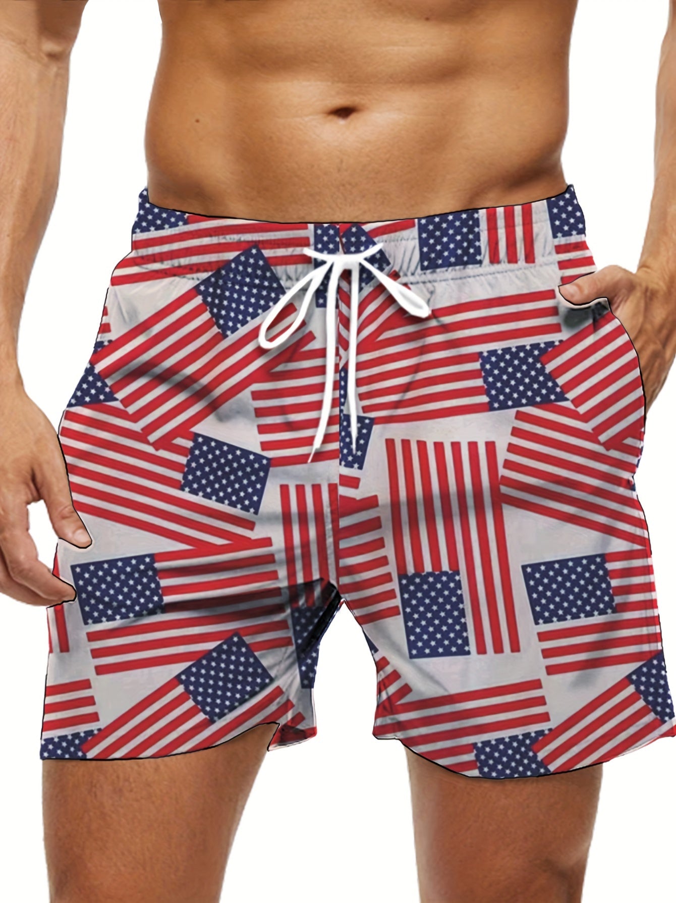 Men's Plus Size "American Flag" Graphic Shorts Beach Pants Holiday Shorts, Elastic Drawstring Sports Short Pants