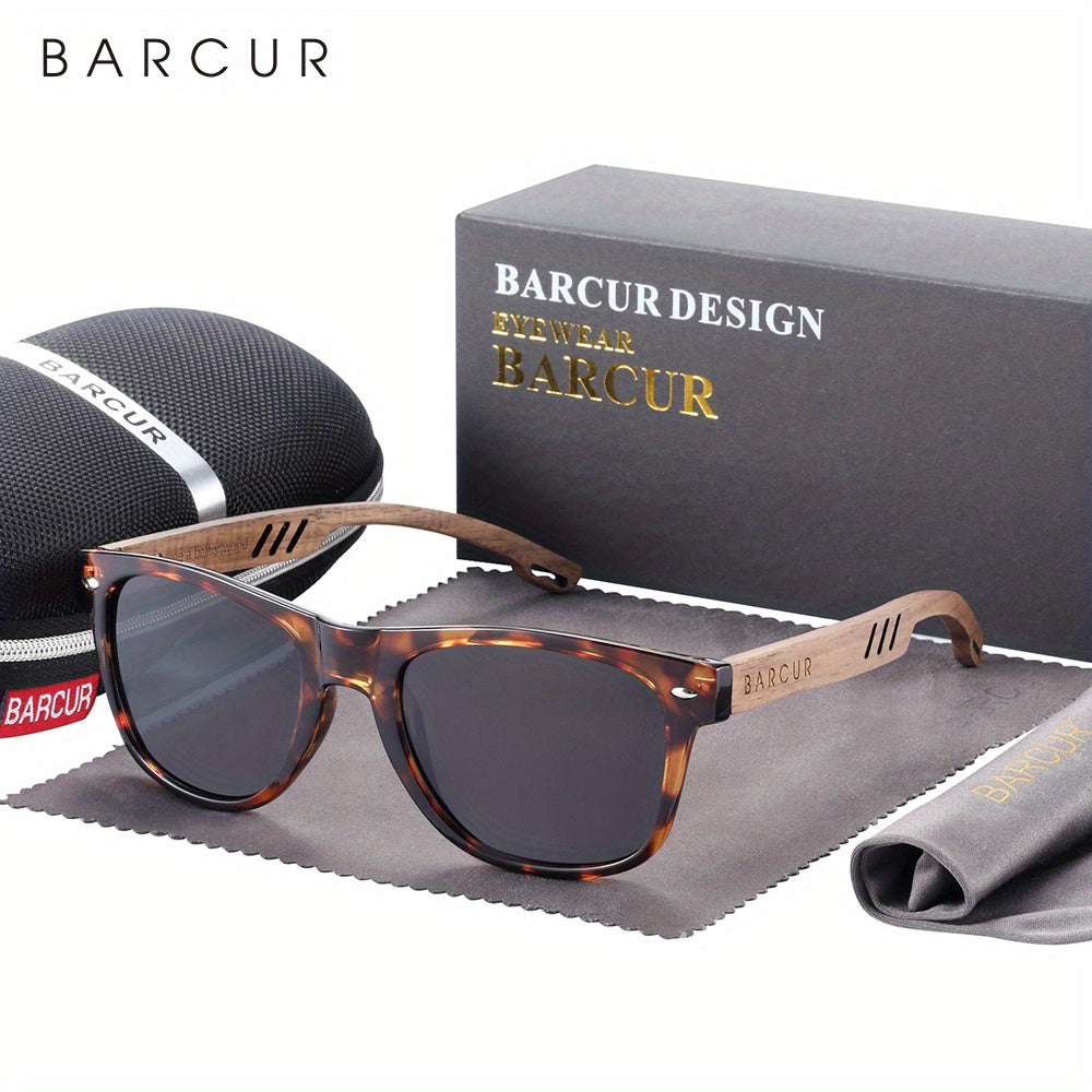 BARCUR, Classic Cool Wooden Temples Sunglasses, UV400 Polarized Sunglasses, For Men Women Holiday Outdoor Beach Vacation Travel Decors