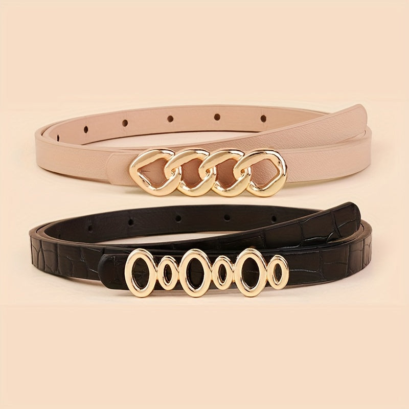 5pcs PU Leather Belts For Women Skinny Waist Belts With Metal Buckle Solid Color Simple Pin Buckle Thin Belt For Pants Jeans Dresses