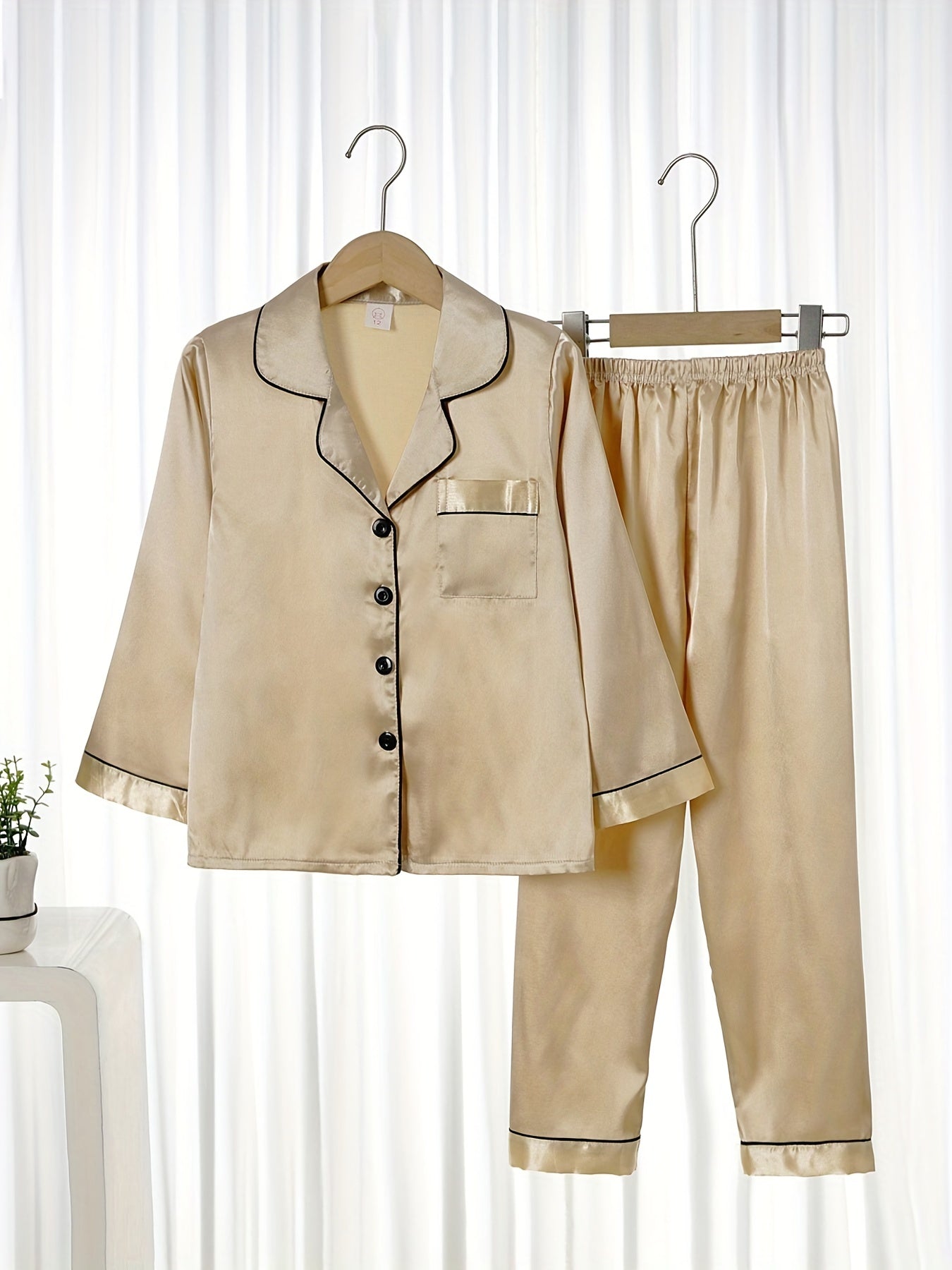 2pcs 2-Piece Boys & Girls Long Sleeve Button-Up Shirt & Pants Pajama Set