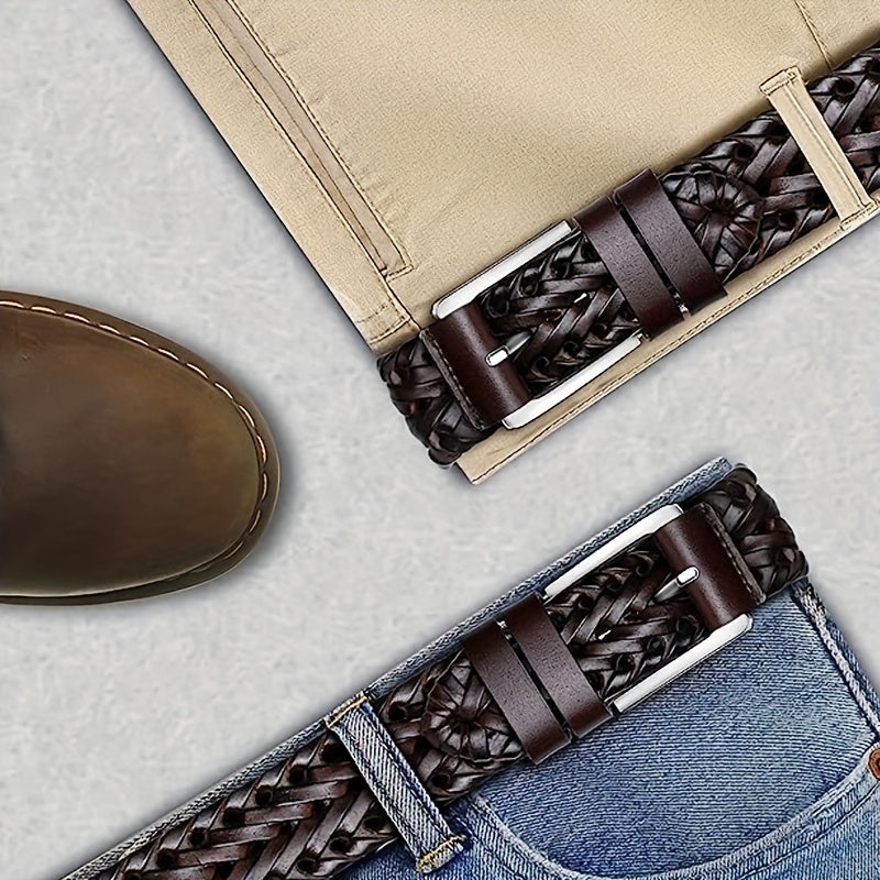 Men's Casual Sports Hollow Woven Belt Leather Pants Jeans Belt, Ideal choice for Gifts