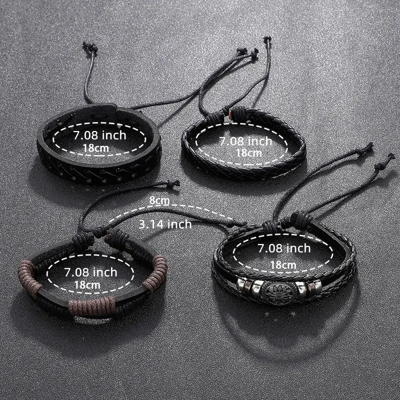 4Pcs/set Fashionable Vintage PU Leather Woven Bracelet Men Charm Bracelets, Father's Day Gift