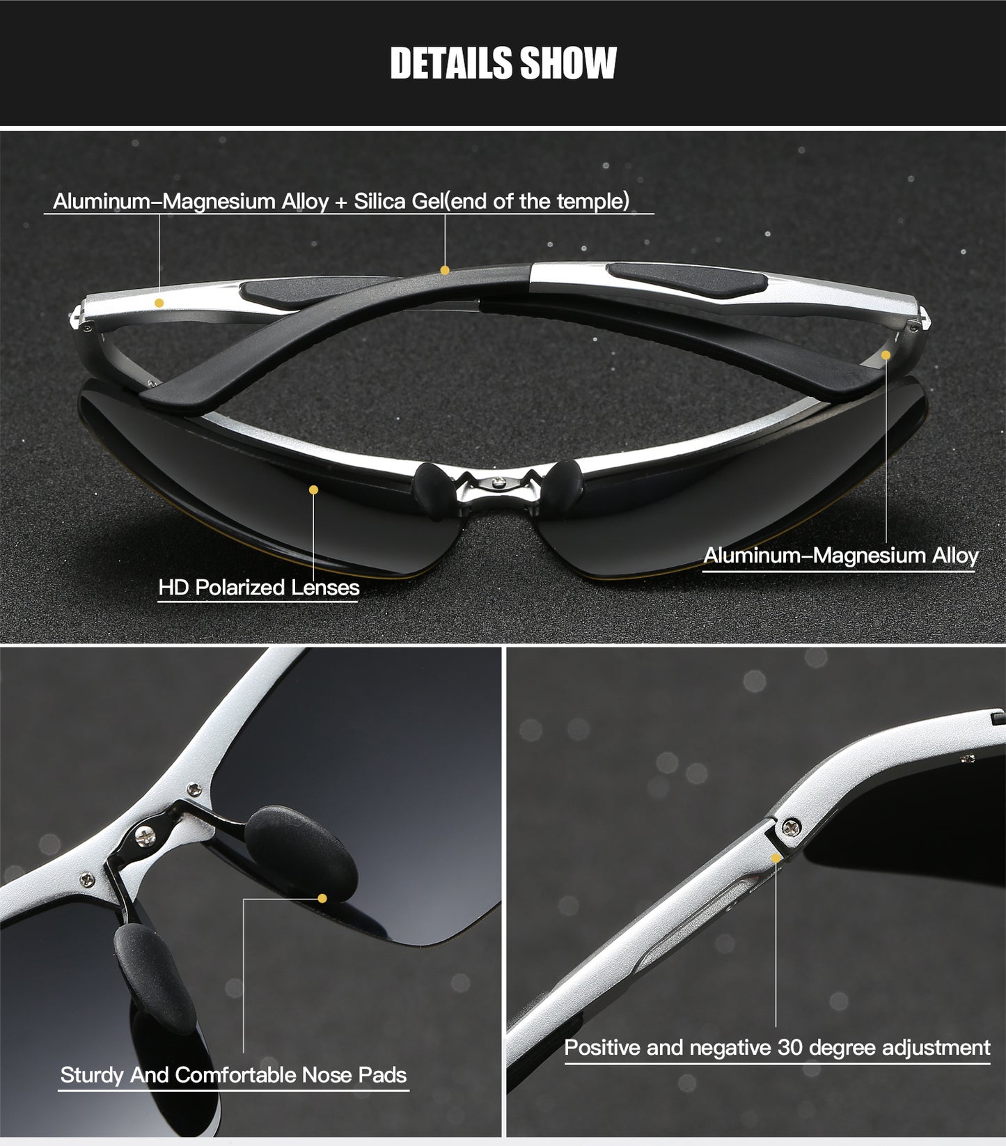 RoyalHot, Aluminum Magnesium Frame Polarized Square Sunglasses, For Men Women Outdoor Sports Party Vacation Travel Driving Fishing Cycling Supplies Photo Props