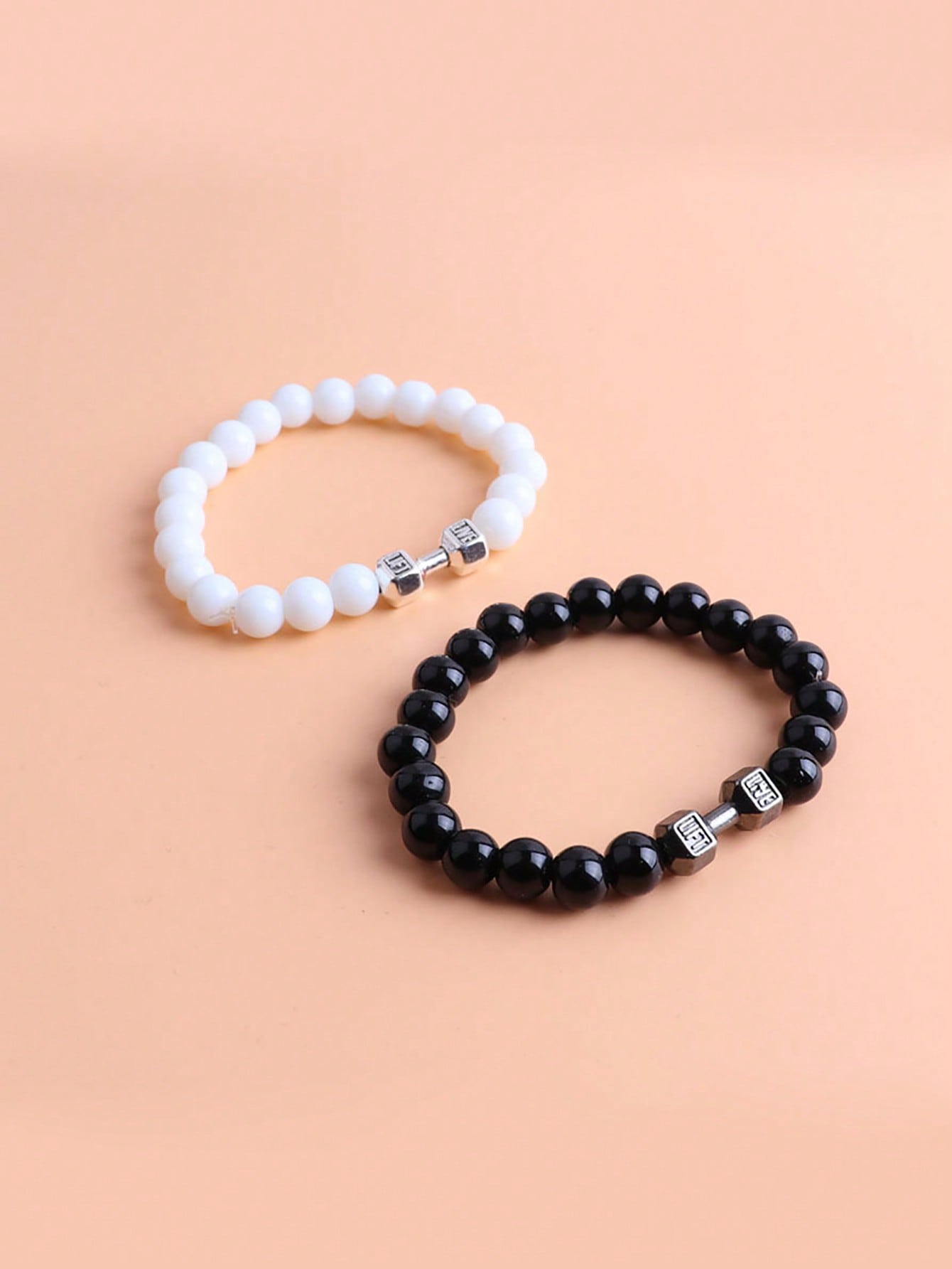 2pcs Men Dumbbell Decor Beaded Bracelets, Gift For Family And Friends, Holiday Birthday Gift For Boyfriends