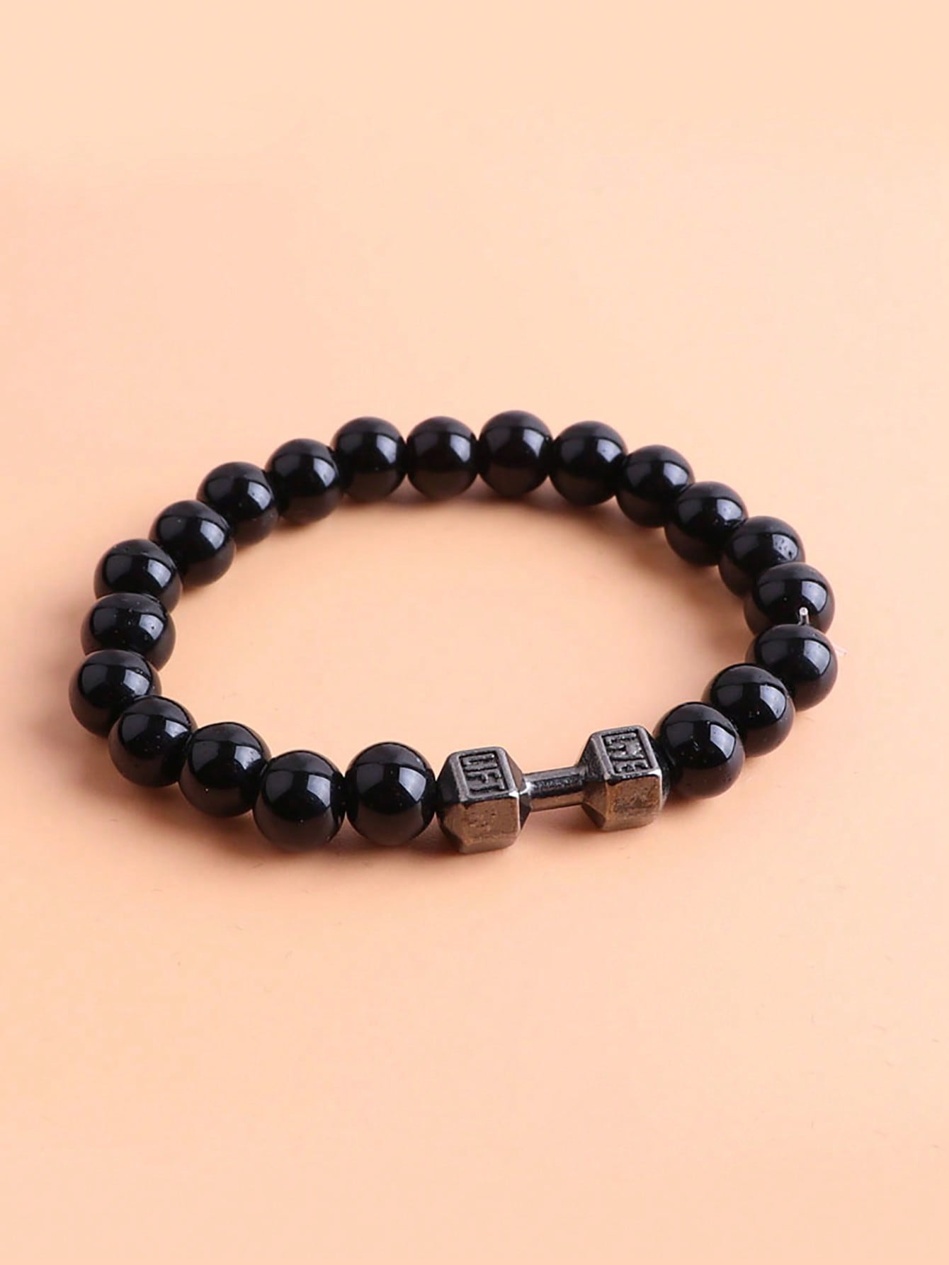 2pcs Men Dumbbell Decor Beaded Bracelets, Gift For Family And Friends, Holiday Birthday Gift For Boyfriends