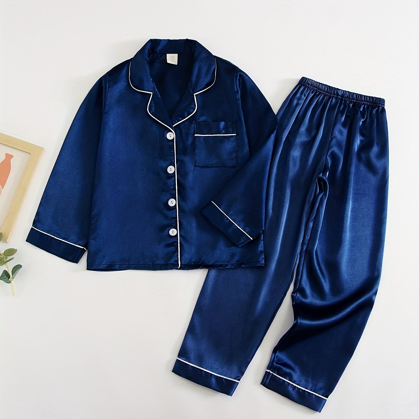 2pcs 2-Piece Boys & Girls Long Sleeve Button-Up Shirt & Pants Pajama Set