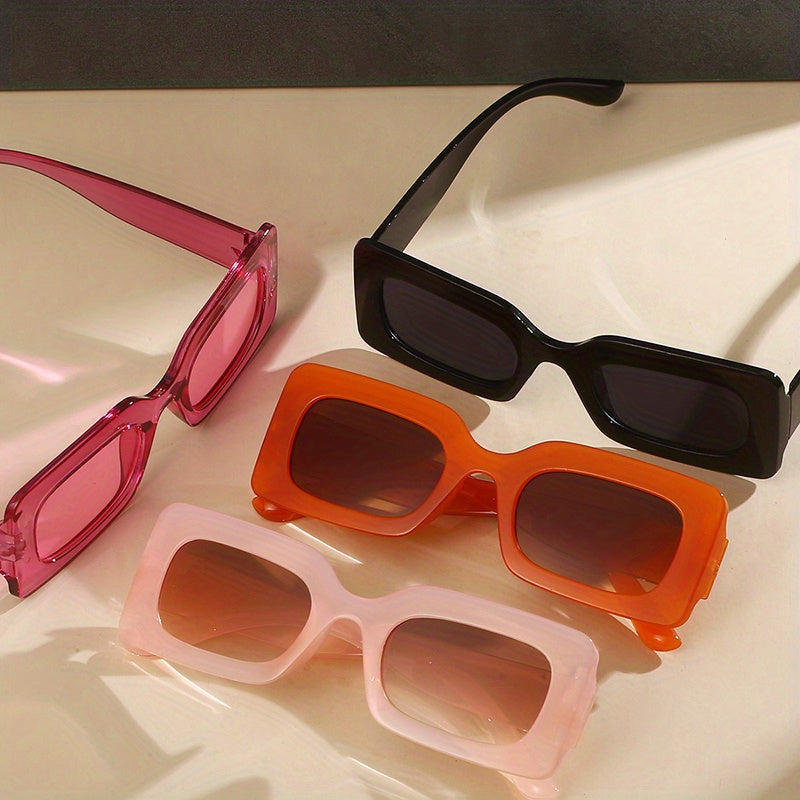 4 Pairs Plastic Frame Rectangular Sunglasses, Summer Beach Shade Fashionable Sunglasses For Women Men