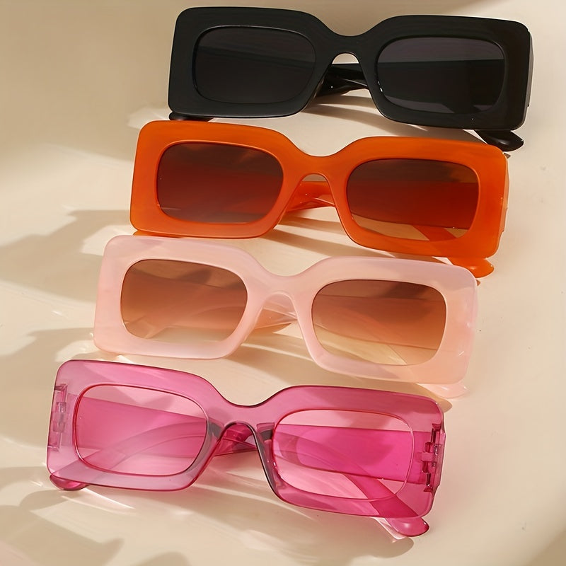 4 Pairs Plastic Frame Rectangular Sunglasses, Summer Beach Shade Fashionable Sunglasses For Women Men