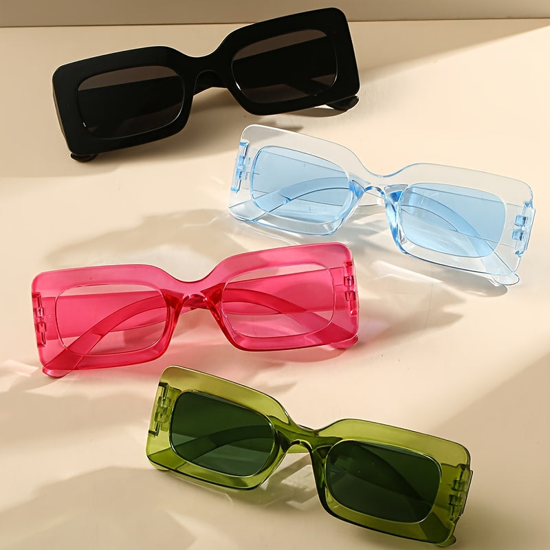 4 Pairs Plastic Frame Rectangular Sunglasses, Summer Beach Shade Fashionable Sunglasses For Women Men
