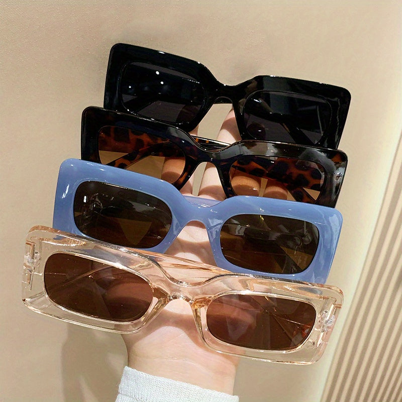 4 Pairs Plastic Frame Rectangular Sunglasses, Summer Beach Shade Fashionable Sunglasses For Women Men