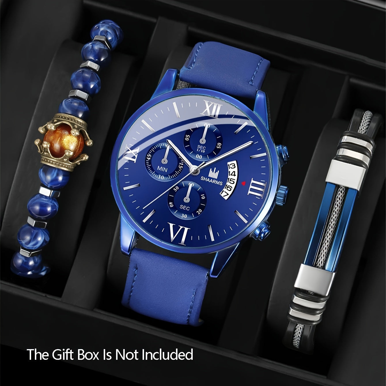 Casual Sports Men's Belt Quartz Watch & 2pcs Bracelets