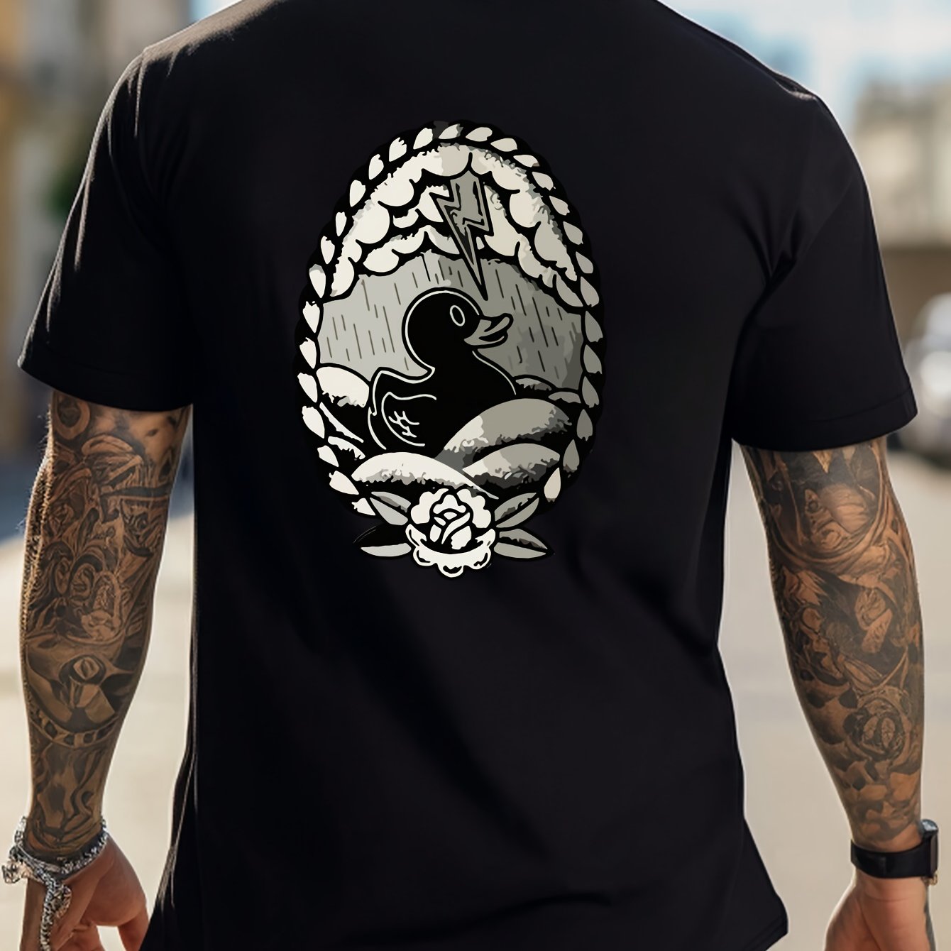 Duck Print, Men's Graphic Design Crew Neck T-shirt, Casual Comfy Tees Tshirts For Summer, Men's Clothing Tops For Daily Vacation Resorts