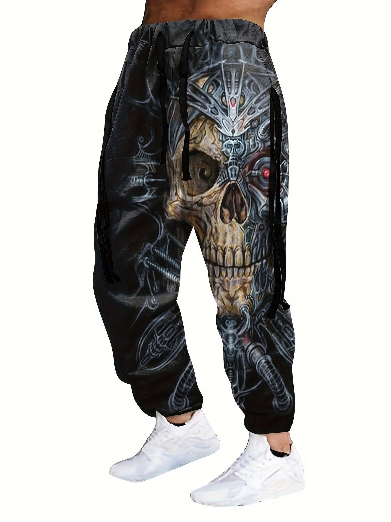 Halloween Skull Print, Men's Drawstring Sweatpants, Casual Comfy Jogger Pants, Men’s Clothing