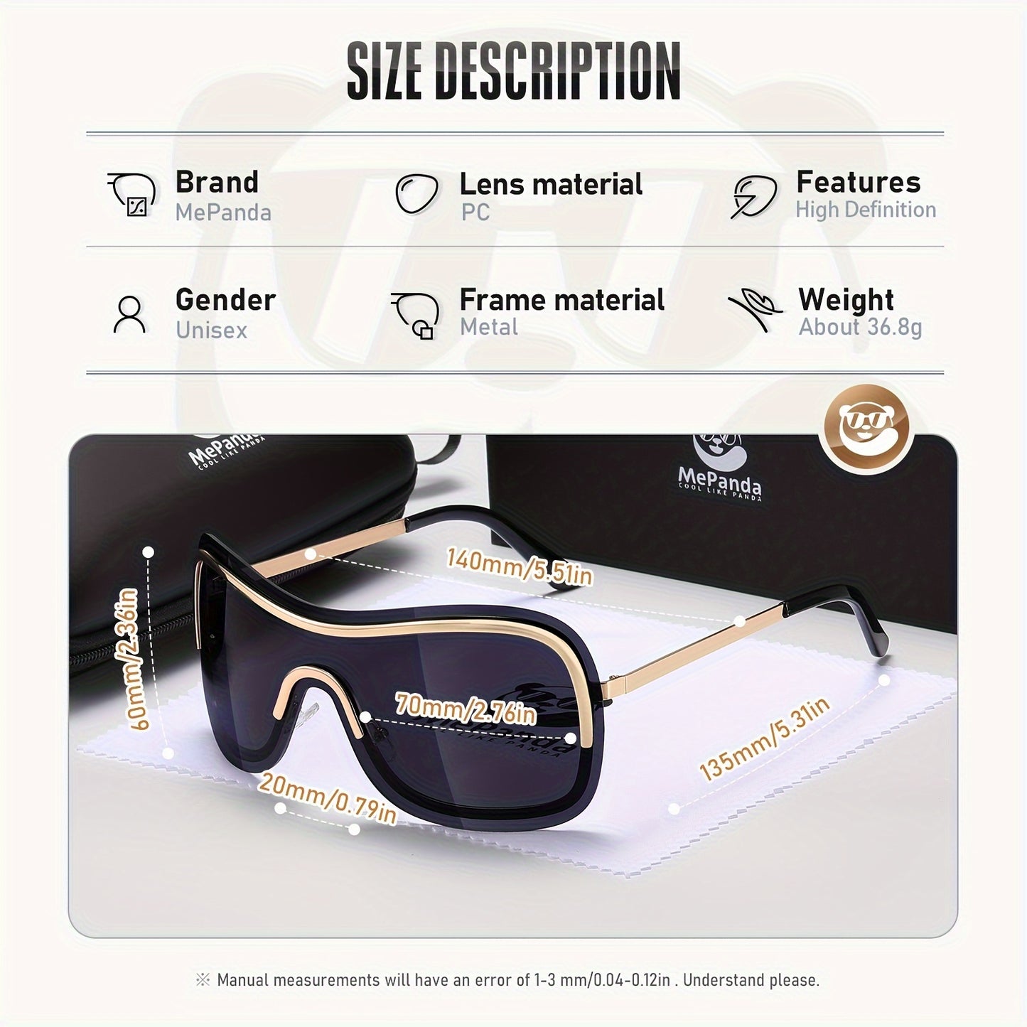 MePanda Men's All-in-One Metal Cool Sunglasses, Trendy Hip Hop Sunglasses, Ideal choice for Gifts