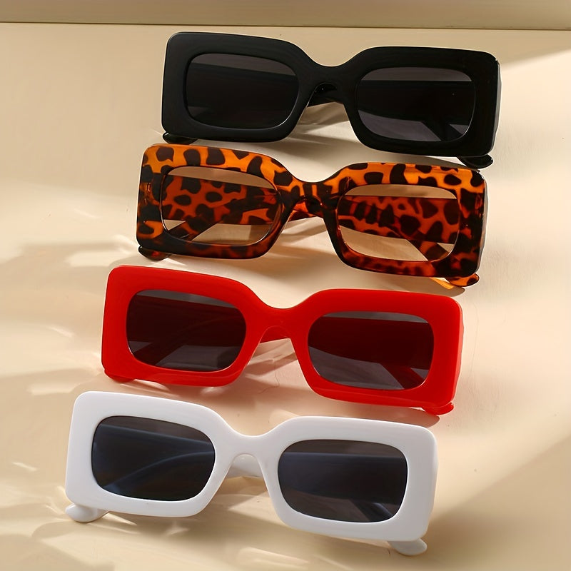 4 Pairs Plastic Frame Rectangular Sunglasses, Summer Beach Shade Fashionable Sunglasses For Women Men