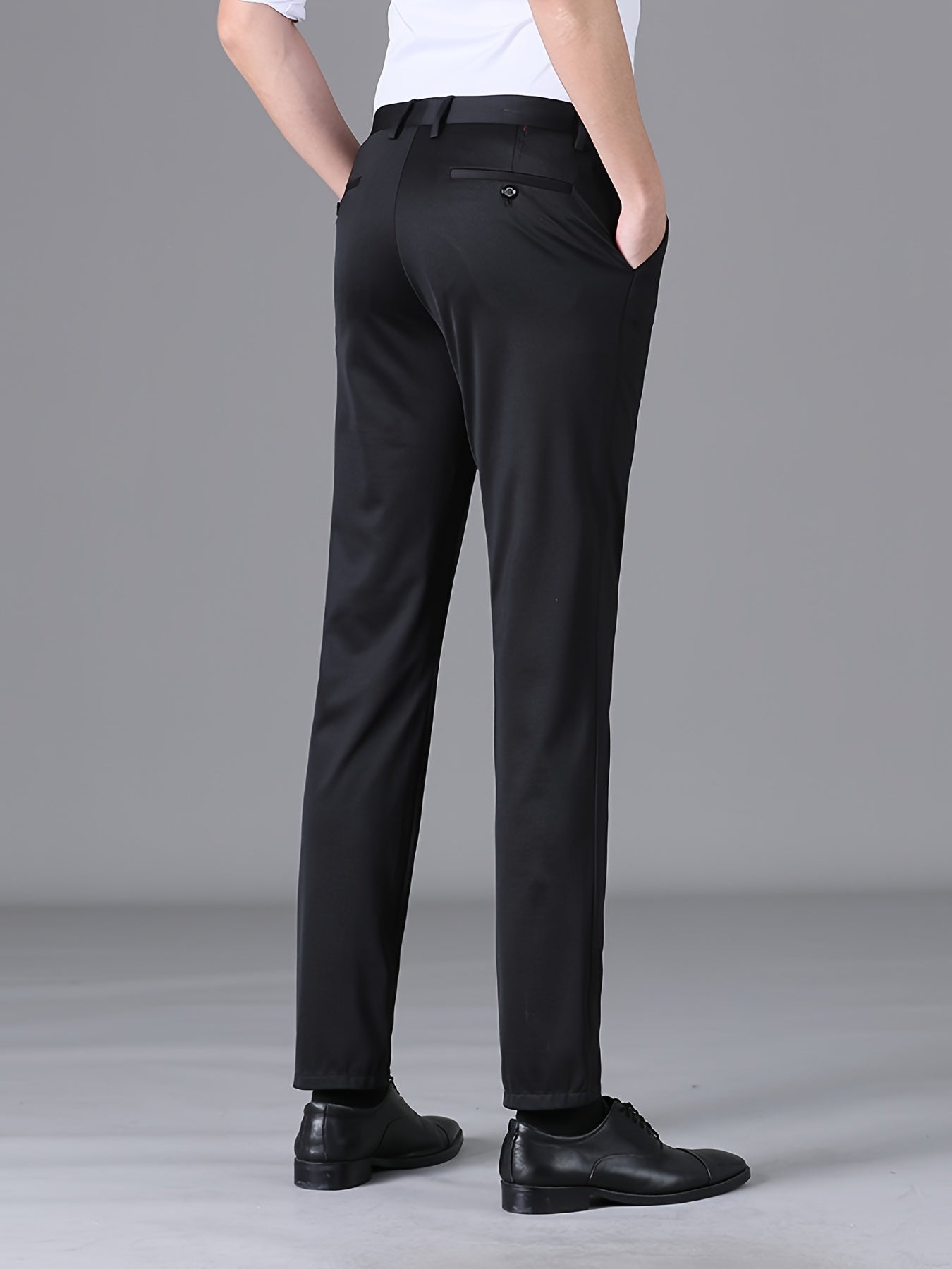 Men's Casual Business Pockets Straight Leg Suit Pants, Old Money Style