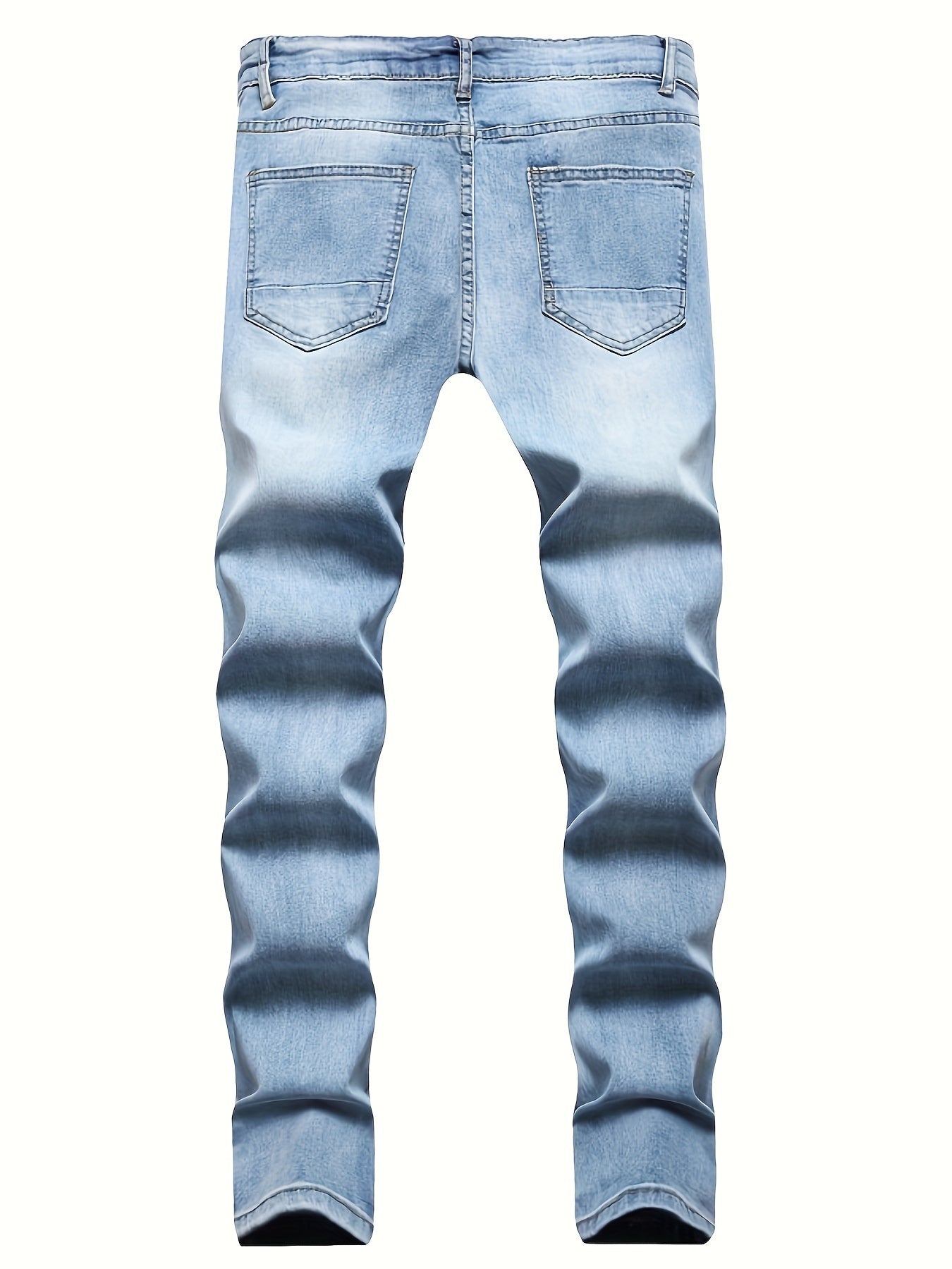 Mid Stretch Slim Fit Ripped Cotton Jeans, Men's Casual Street Style Distressed Denim Pants For Spring Summer