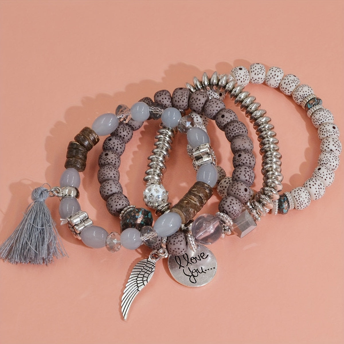4pcs Heart Charm Beaded Bracelets - Unique Gift for Family, Friends, Boyfriends, Girlfriends, Perfect for Holiday, Birthday, Anniversary, and Romantic Occasions