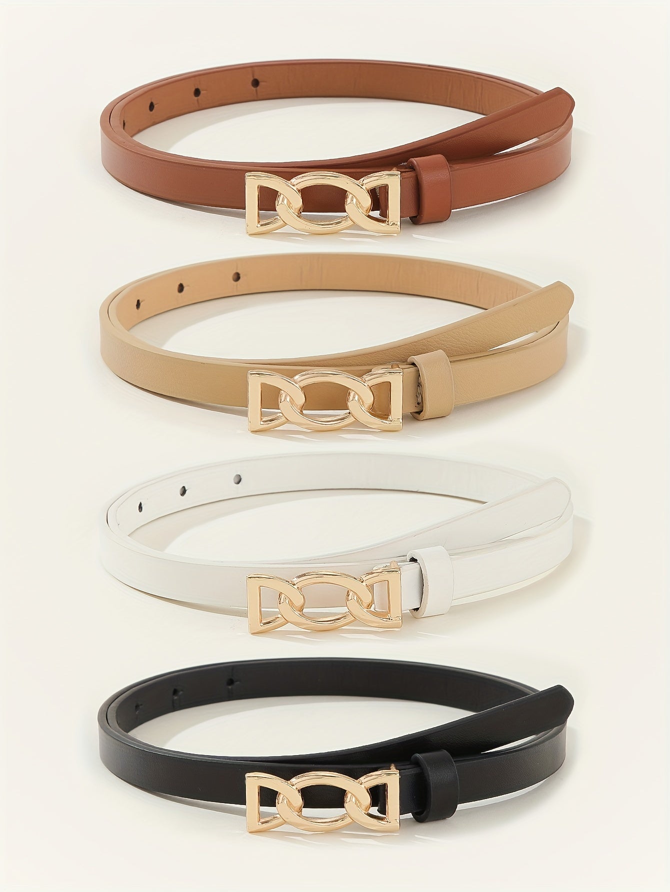 4pcs PU Leather Belts For Women Skinny Waist Belts With Metal Buckle Solid Color Simple Pin Buckle Thin Belt For Pants Jeans Dresses