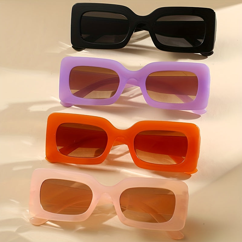 4 Pairs Plastic Frame Rectangular Sunglasses, Summer Beach Shade Fashionable Sunglasses For Women Men