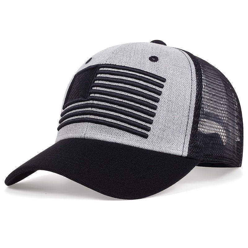 Embroidered Mesh Back American Flag Snapback Baseball Cap, U.S.A. Patriotic Caps For Veteran's Day, July 4th Independence Day