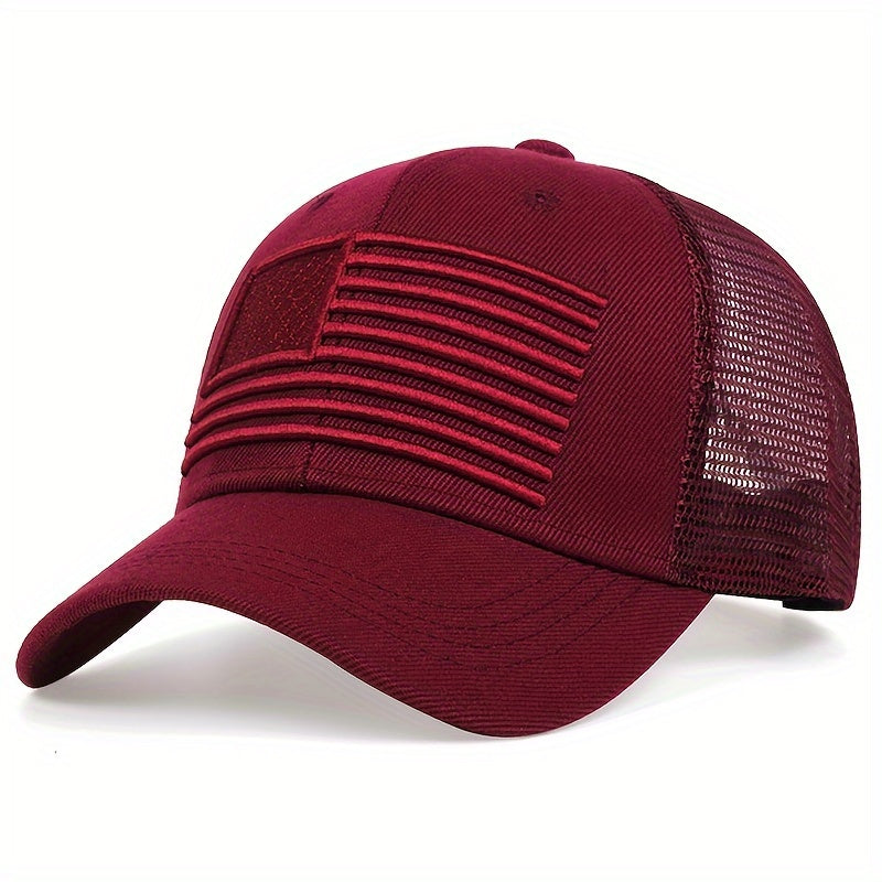 Embroidered Mesh Back American Flag Snapback Baseball Cap, U.S.A. Patriotic Caps For Veteran's Day, July 4th Independence Day