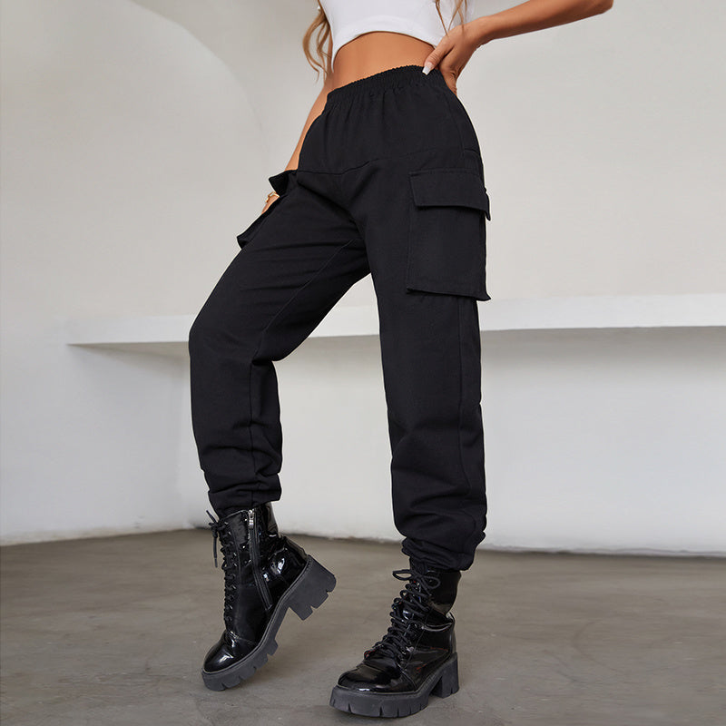 Y2K Jogger Cargo Pants, Streetwear Gothic Casual Baggy Pants For Spring & Fall, Women's Clothing