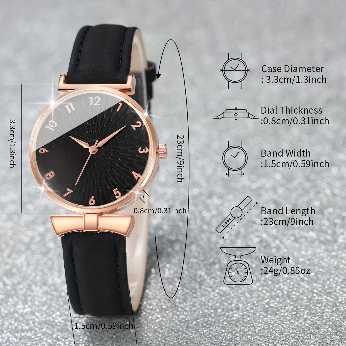 6pcs/set Women's Watch Casual Round Pointer Quartz Watch Analog PU Leather Wrist Watch & Heart Leaf Bracelets, Gift For Mom Her