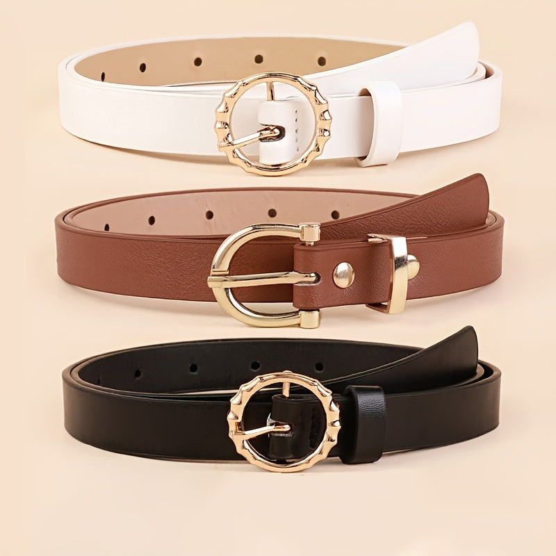 5pcs PU Leather Belts For Women Skinny Waist Belts With Metal Buckle Solid Color Simple Pin Buckle Thin Belt For Pants Jeans Dresses