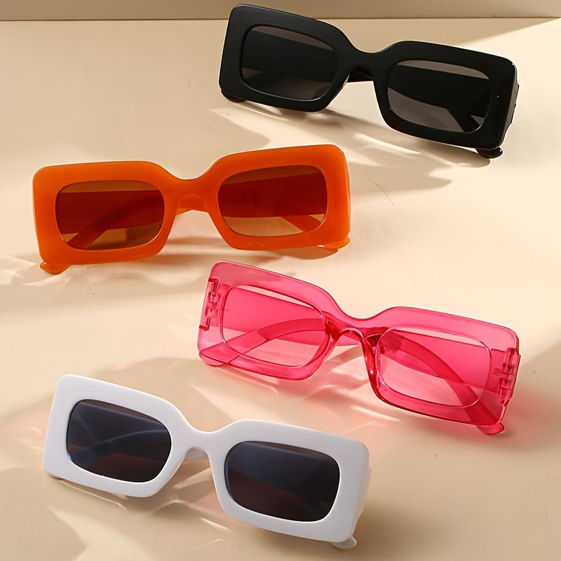 4 Pairs Plastic Frame Rectangular Sunglasses, Summer Beach Shade Fashionable Sunglasses For Women Men