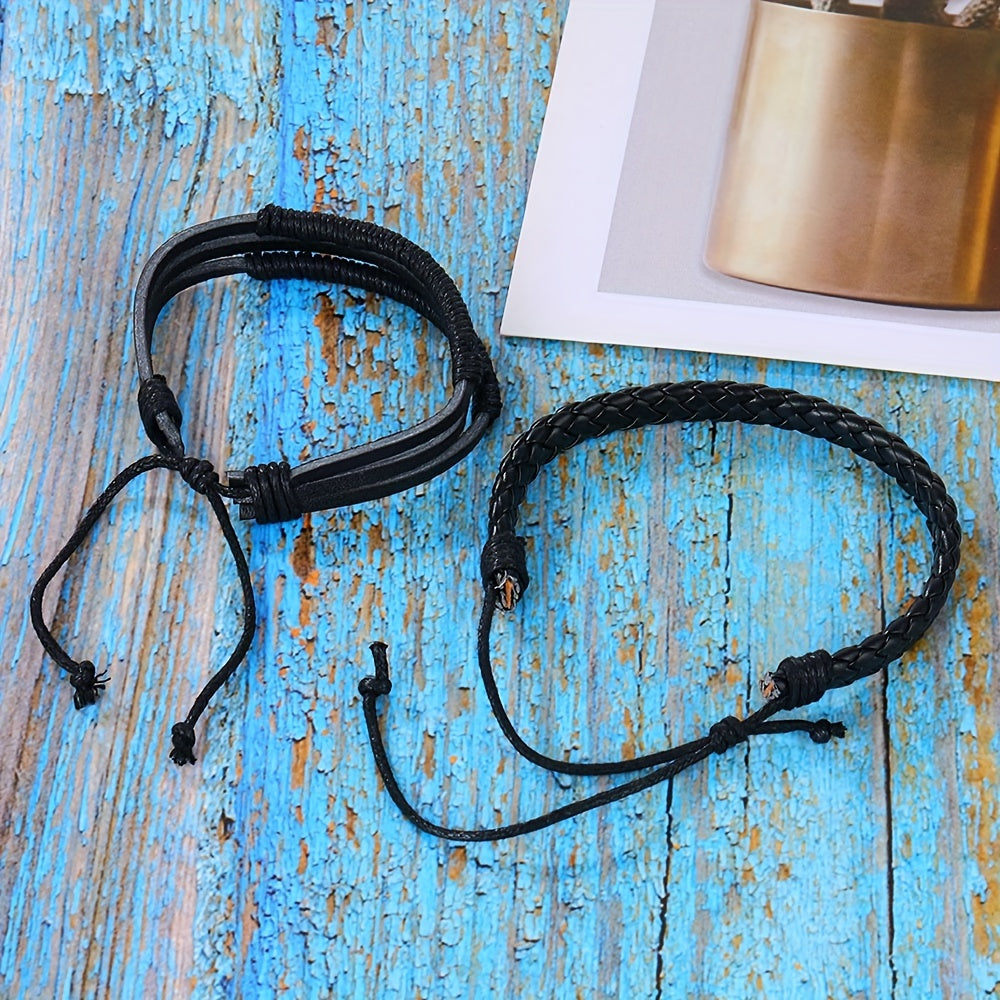 4pcs Möbius Strip Men's PU Leather Bracelets, Beads Multi-Layered Bracelets, Father's Day Gift