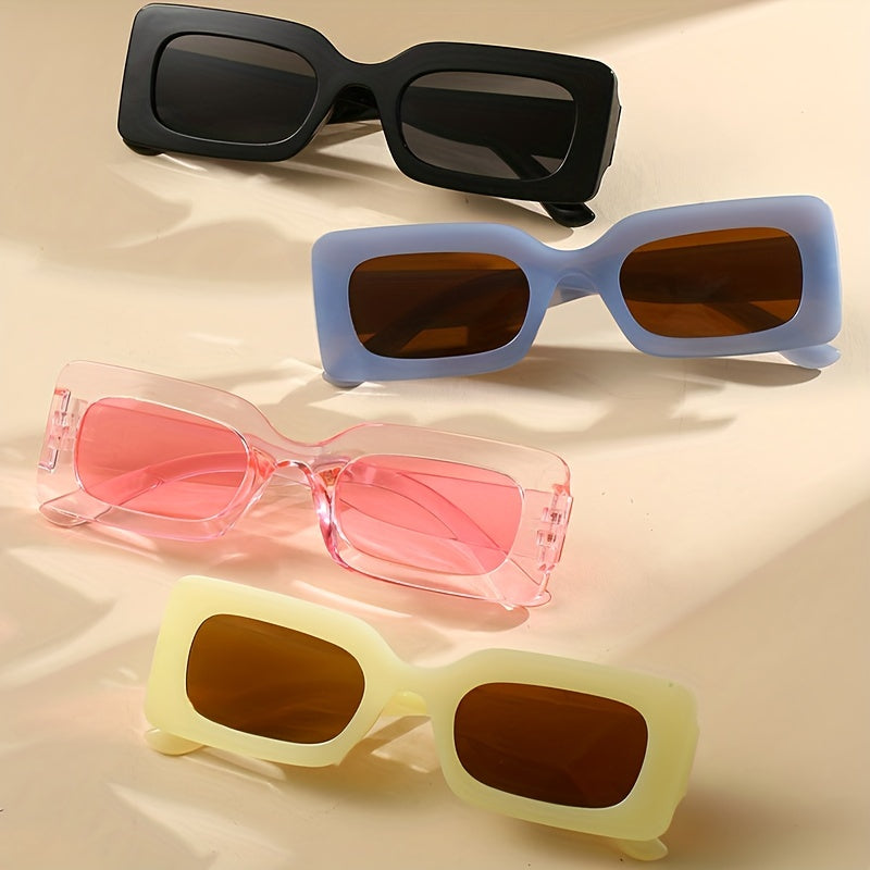 4 Pairs Plastic Frame Rectangular Sunglasses, Summer Beach Shade Fashionable Sunglasses For Women Men