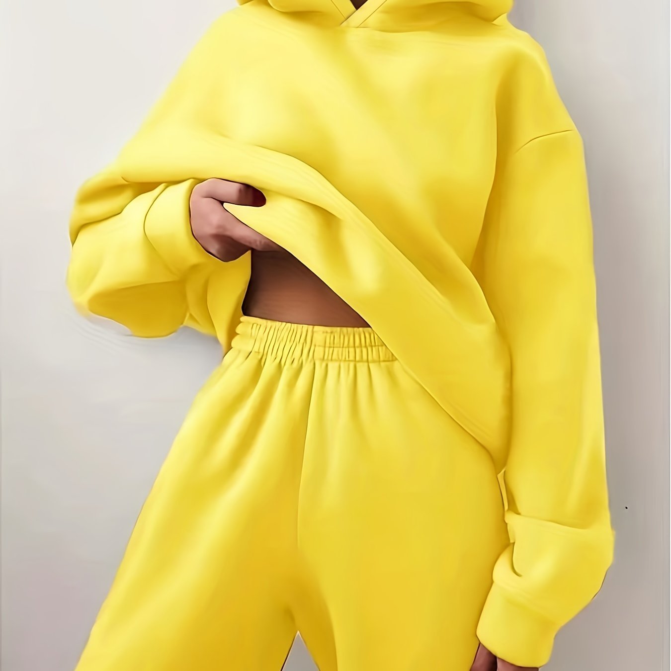 Casual Solid Two-piece Set, Kangaroo Pocket Hoodie & Elastic Waist Pants Outfits, Women's Clothing