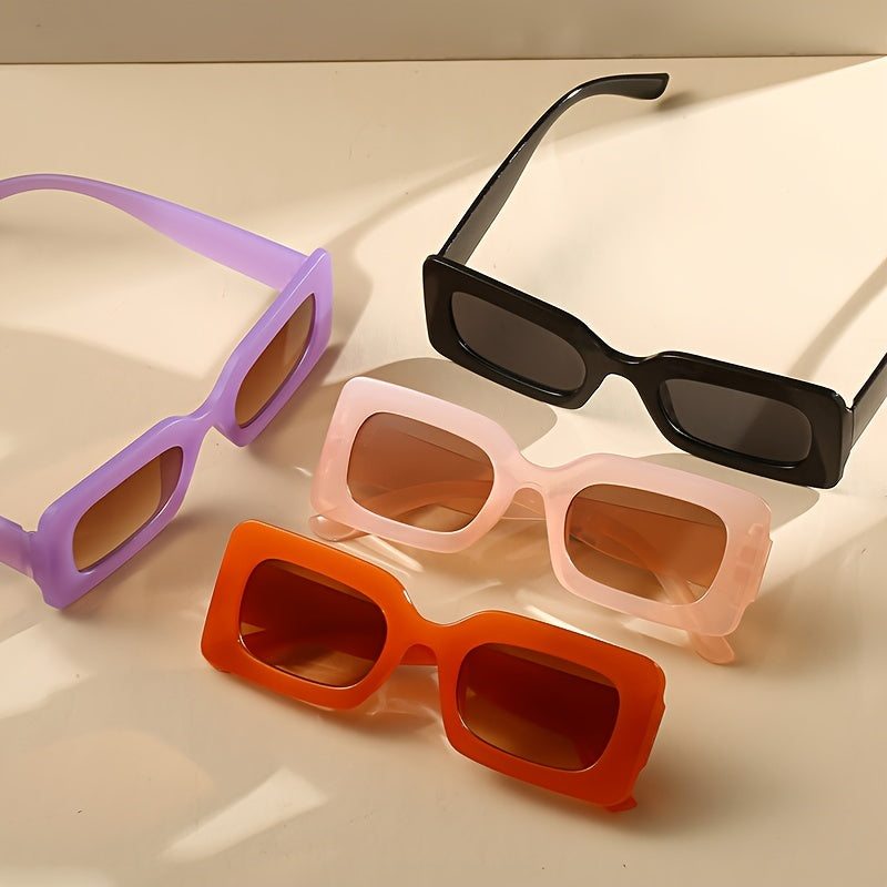 4 Pairs Plastic Frame Rectangular Sunglasses, Summer Beach Shade Fashionable Sunglasses For Women Men