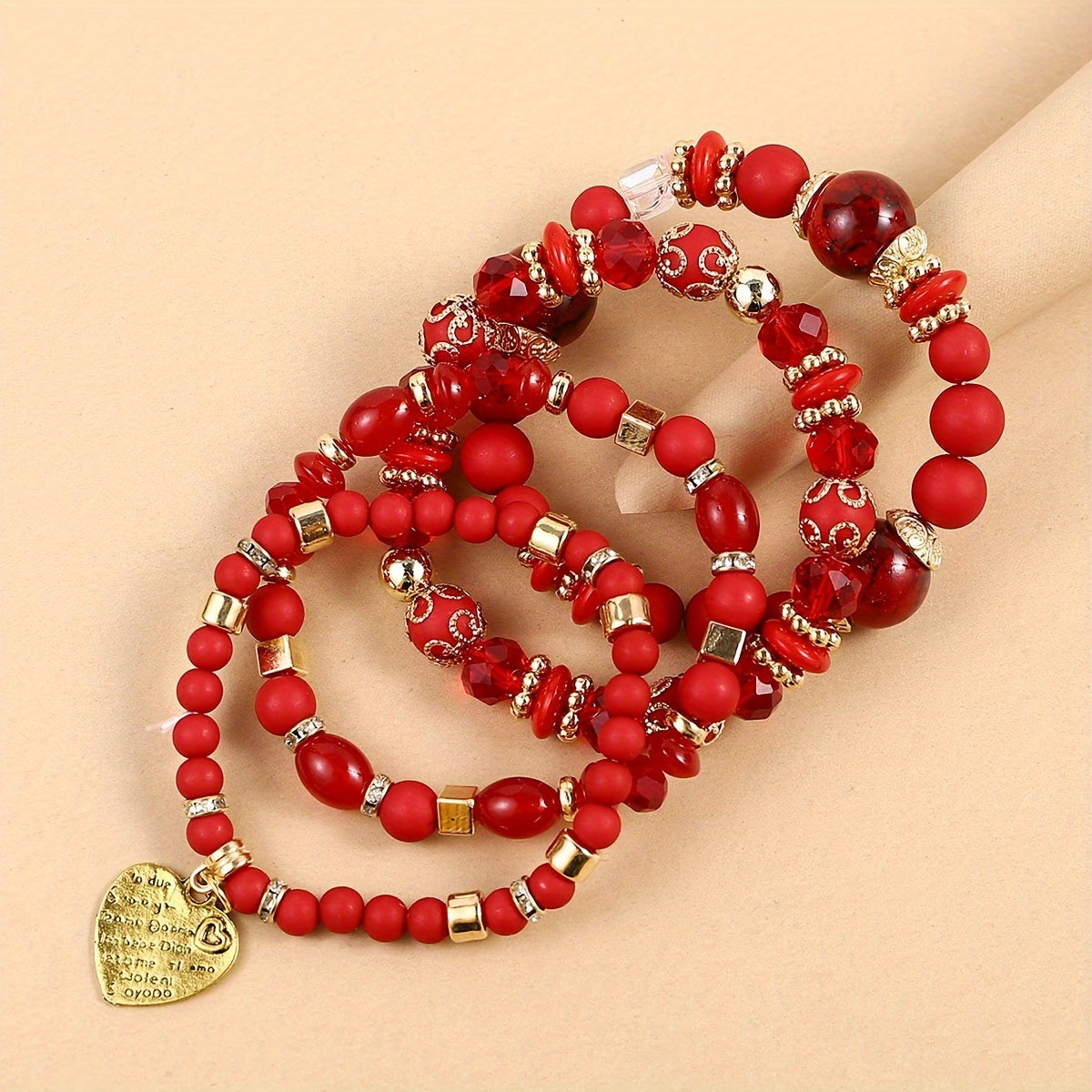 4pcs Heart Charm Beaded Bracelets - Unique Gift for Family, Friends, Boyfriends, Girlfriends, Perfect for Holiday, Birthday, Anniversary, and Romantic Occasions
