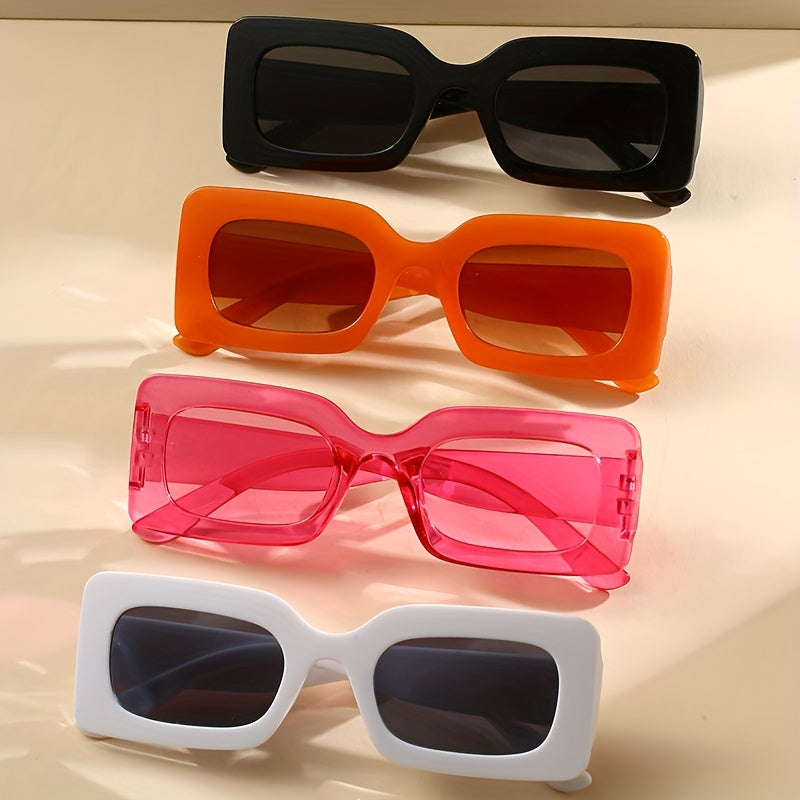4 Pairs Plastic Frame Rectangular Sunglasses, Summer Beach Shade Fashionable Sunglasses For Women Men