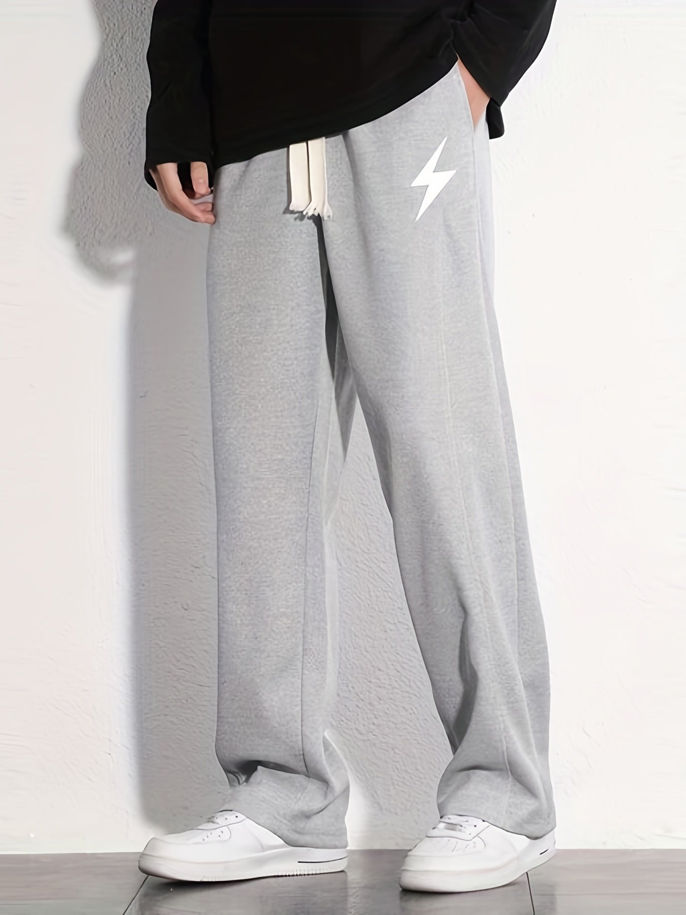 "I'm Not Rude" Cotton Sweatpants, Men's Casual Solid Color Loose Fit Slightly Stretch Drawstring Pants For Spring Summer