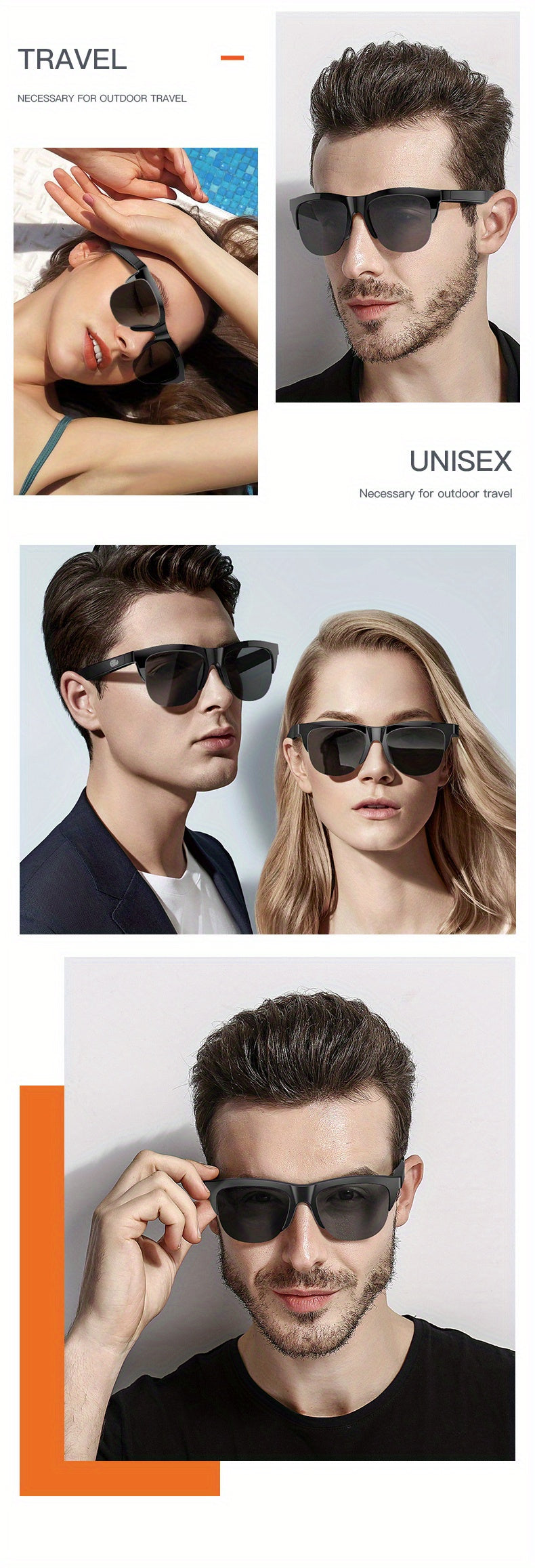 Wireless Smart Sunglasses with Dual Stereo Speakers and HD Mic for Outdoor Sports and Driving