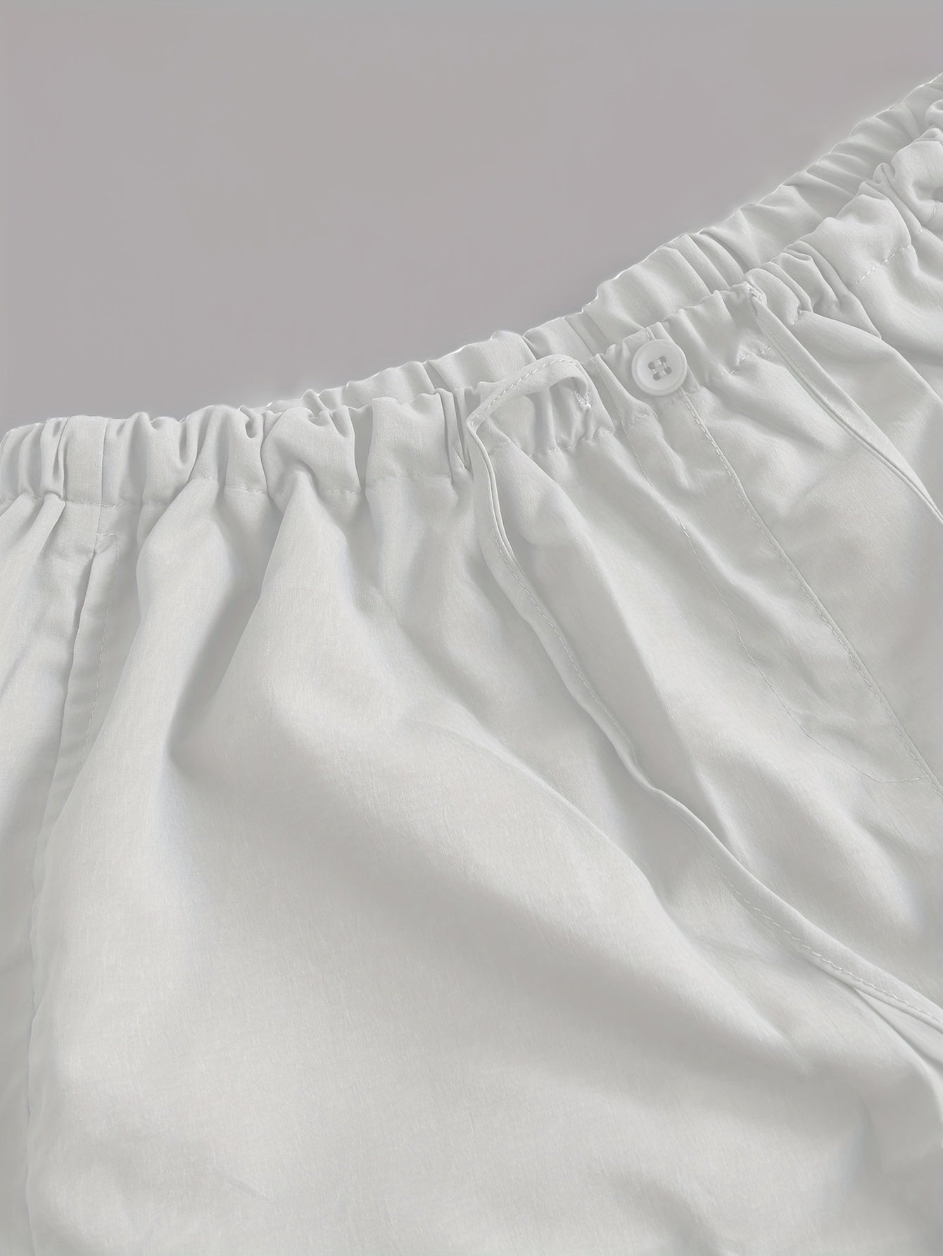 Y2K Loose Drawstring Cargo Pants, Casual Pocket High Waist Solid Wide Leg Fashion Comfy Pants, Women's Clothing