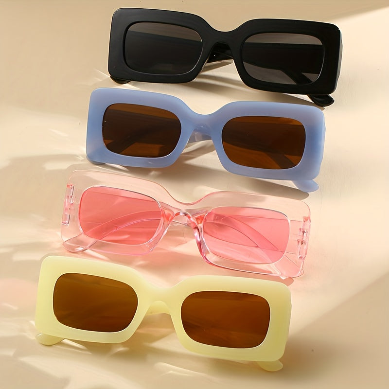 4 Pairs Plastic Frame Rectangular Sunglasses, Summer Beach Shade Fashionable Sunglasses For Women Men