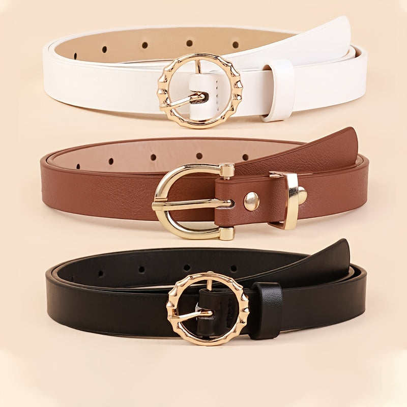 5pcs PU Leather Belts For Women Skinny Waist Belts With Metal Buckle Solid Color Simple Pin Buckle Thin Belt For Pants Jeans Dresses