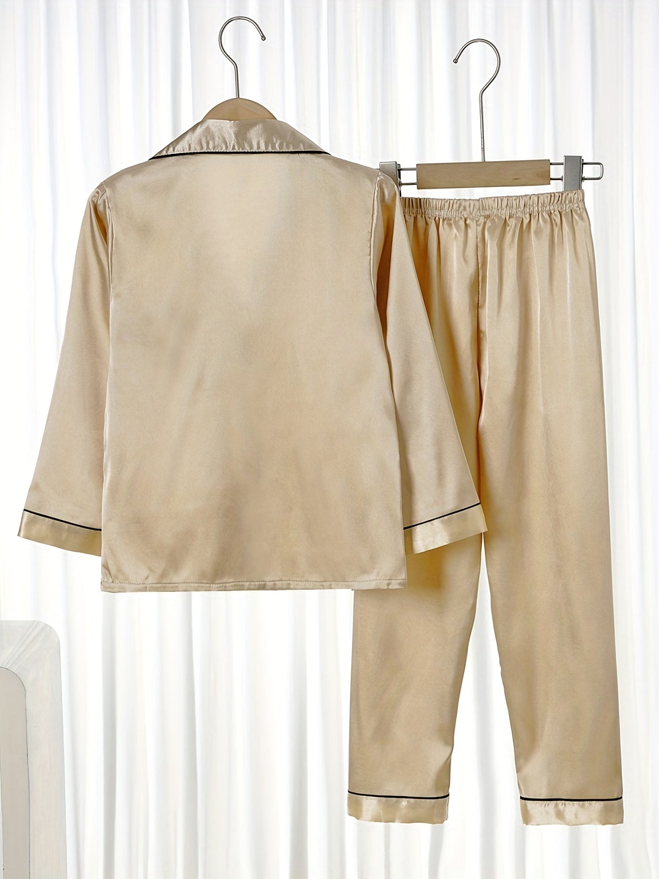 2pcs 2-Piece Boys & Girls Long Sleeve Button-Up Shirt & Pants Pajama Set