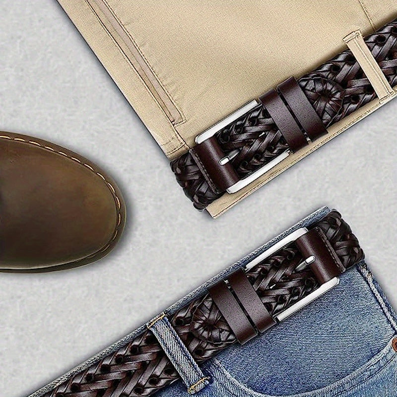 Men's Casual Sports Hollow Woven Belt Leather Pants Jeans Belt, Ideal choice for Gifts