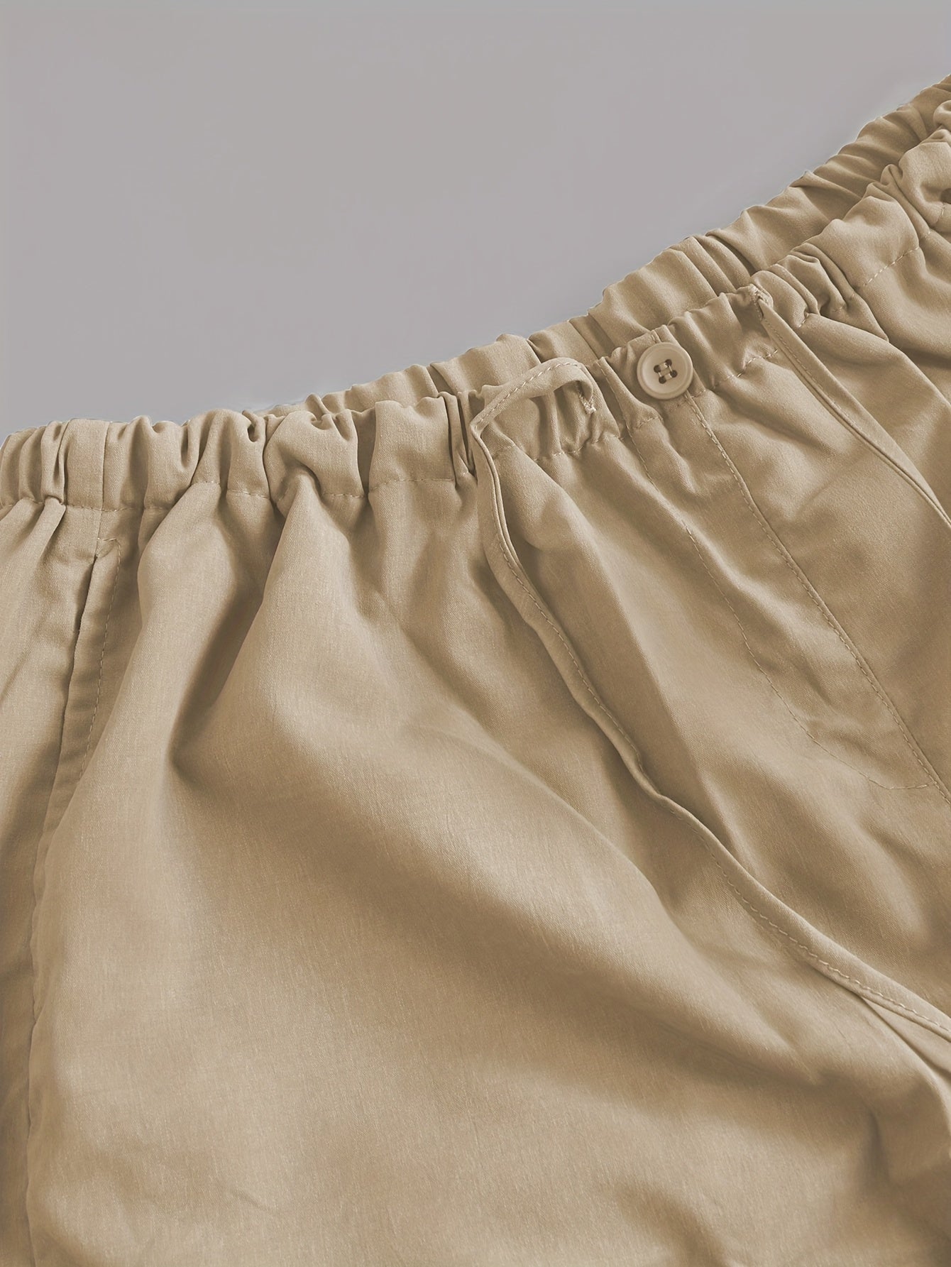 Y2K Loose Drawstring Cargo Pants, Casual Pocket High Waist Solid Wide Leg Fashion Comfy Pants, Women's Clothing