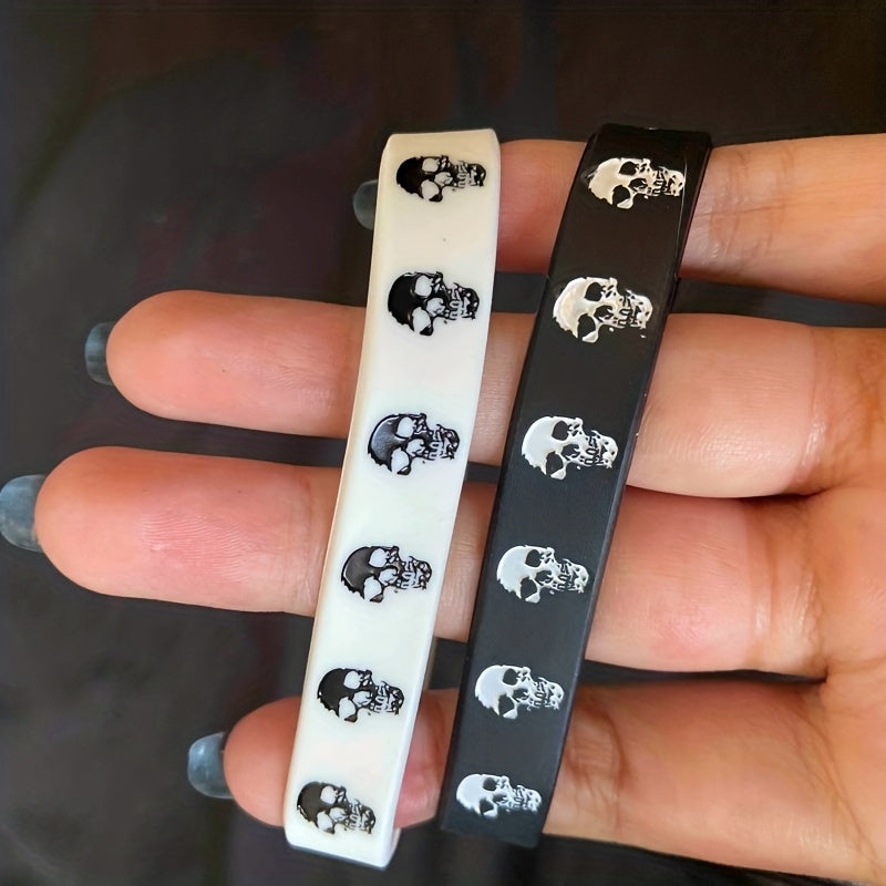 2pcs/Set Punk Style Skull Silicone Bracelets, Funny Cool Sports Rubber Bracelet Bracelet Set