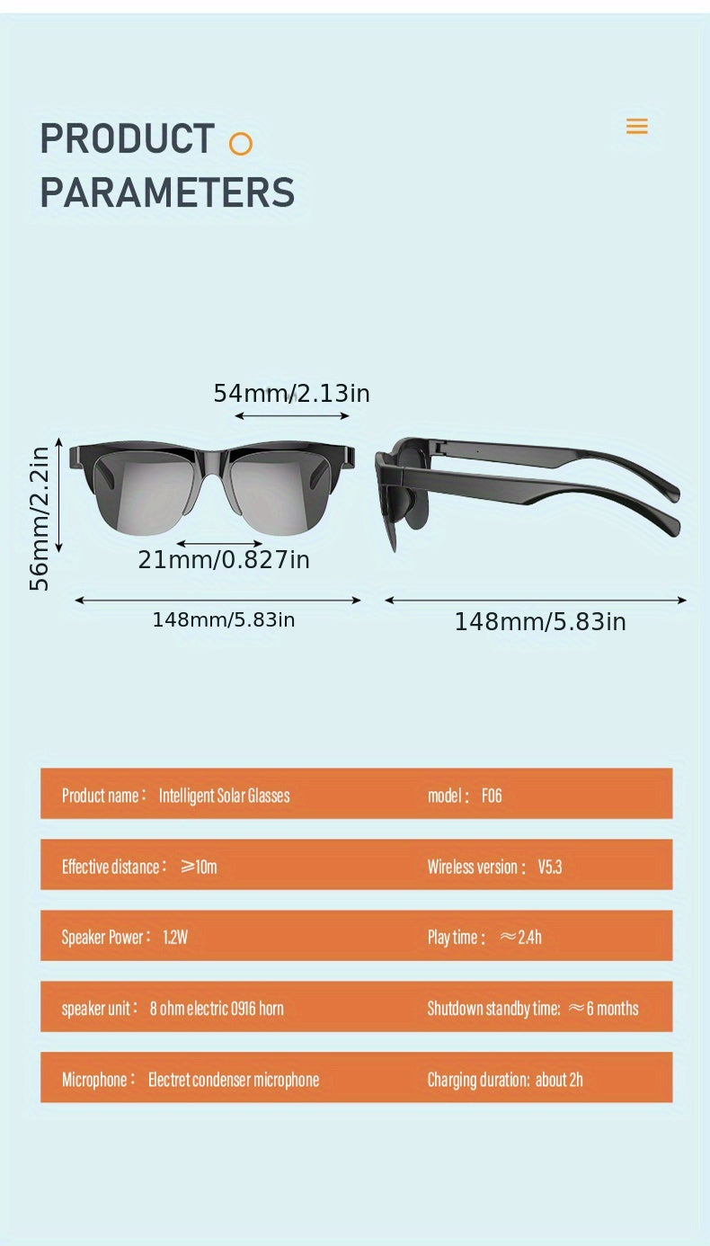 Wireless Smart Sunglasses with Dual Stereo Speakers and HD Mic for Outdoor Sports and Driving