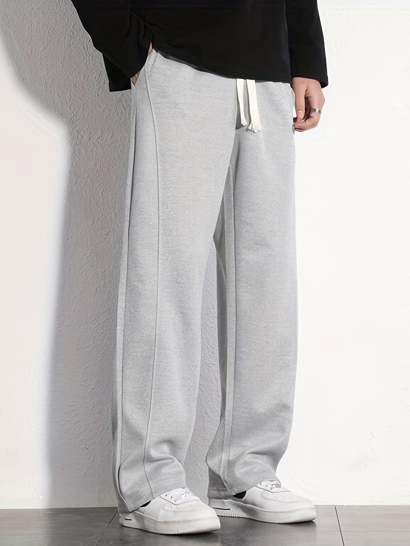 "I'm Not Rude" Cotton Sweatpants, Men's Casual Solid Color Loose Fit Slightly Stretch Drawstring Pants For Spring Summer