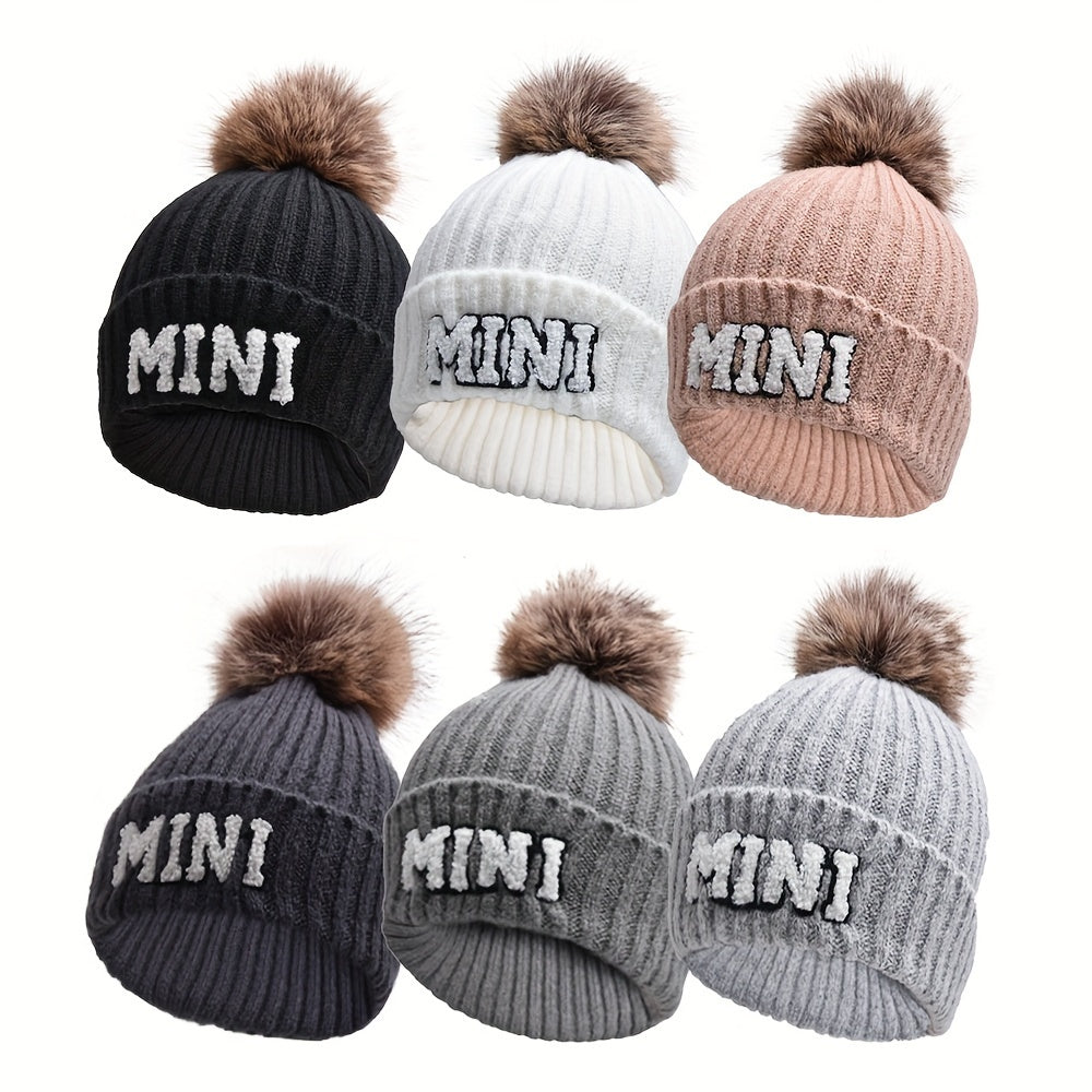 2-Piece Parent-Child Beanie Hats Set - Hats & Caps, Soft, Thickened, Knitted, Warm, Fur Ball, Mama and Mini, Christmas Gift, Winter Skiing Headwear
