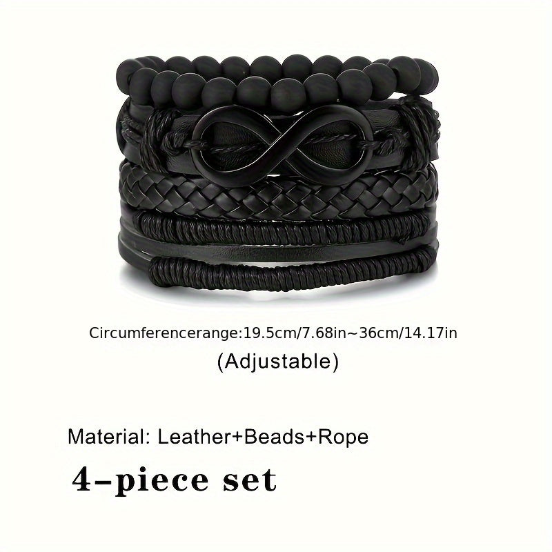 4pcs Möbius Strip Men's PU Leather Bracelets, Beads Multi-Layered Bracelets, Father's Day Gift