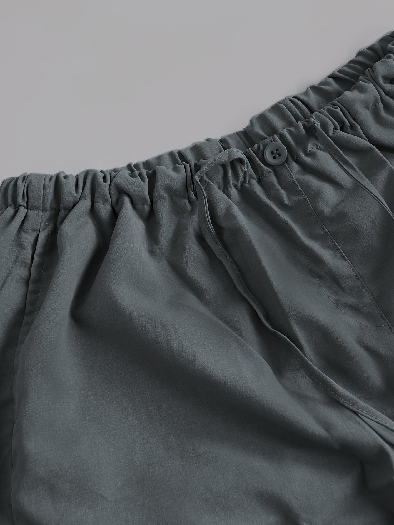 Y2K Loose Drawstring Cargo Pants, Casual Pocket High Waist Solid Wide Leg Fashion Comfy Pants, Women's Clothing